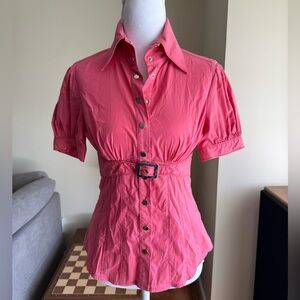 Vintage bebe Pink Button-Down Shirt with Belt